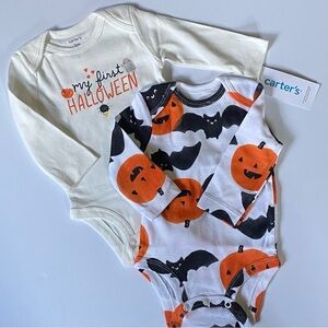 Halloween Shirts Size 3 Months New Set Of 2 Snap Bodysuit Bats Pumpkins Cotton